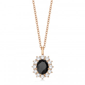 Oval Onyx and Diamond Pendant Necklace 14k Yellow Gold (3.60ctw)