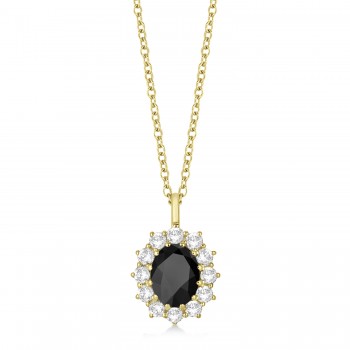 Oval Onyx and Diamond Pendant Necklace 14k Rose Gold (3.60ctw)