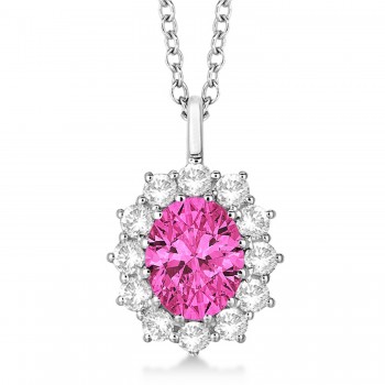 Oval Pink Tourmaline & Diamond Lady Di Pendant 14k White Gold (3.60ctw)