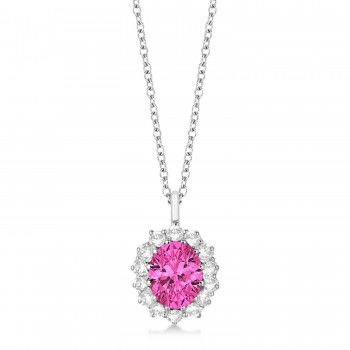 Oval Pink Tourmaline & Diamond Lady Di Pendant 14k White Gold (3.60ctw)