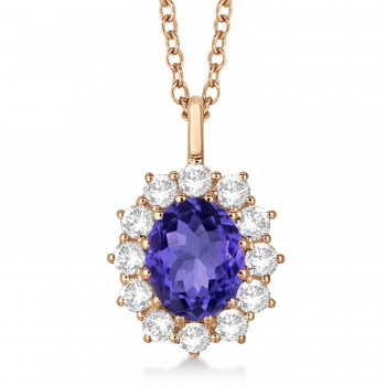 Oval Tanzanite & Diamond Lady Di Pendant 14k Rose Gold (3.60ctw)