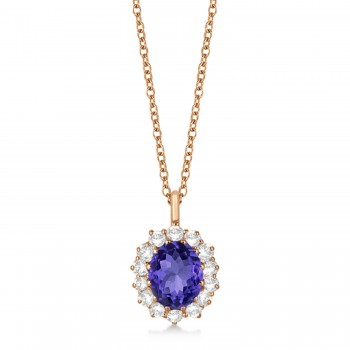 Oval Tanzanite & Diamond Lady Di Pendant 14k Rose Gold (3.60ctw)