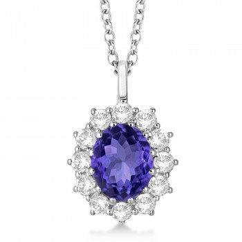 Oval Tanzanite & Diamond Lady Di Pendant 14k White Gold (3.60ctw)