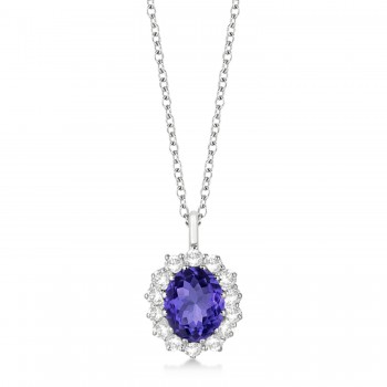 Oval Tanzanite & Diamond Lady Di Pendant 14k White Gold (3.60ctw)