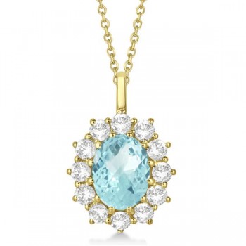 Oval Aquamarine and Diamond Pendant Necklace 14k Yellow Gold (3.60ctw)