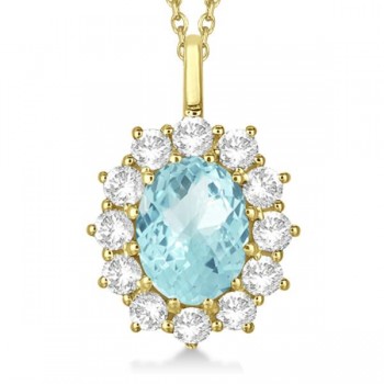 Oval Aquamarine and Diamond Pendant Necklace 14k Yellow Gold (3.60ctw)