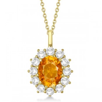 Oval Citrine and Diamond Pendant Necklace 14k Yellow Gold (3.60ctw)