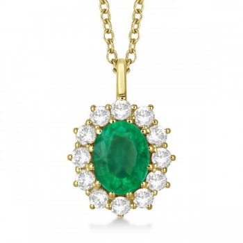 Oval Emerald and Diamond Pendant Necklace 14k Yellow Gold (3.60ctw)
