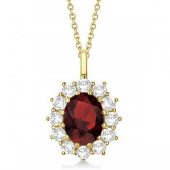 Oval Garnet and Diamond Pendant Necklace 14k Yellow Gold (3.60ctw)