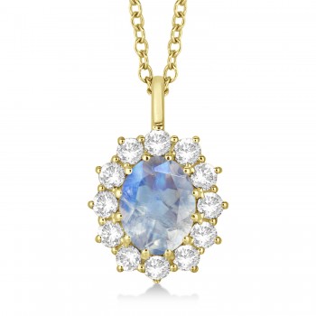 Oval Moonstone and Diamond Pendant Necklace 14k Yellow Gold (2.80ctw)