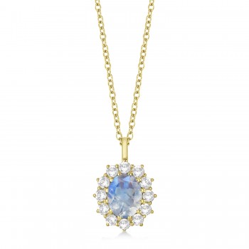 Oval Moonstone and Diamond Pendant Necklace 14k Yellow Gold (2.80ctw)