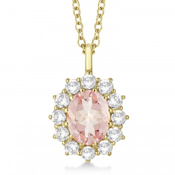 Oval Morganite and Diamond Pendant Necklace 14k Yellow Gold (3.60ctw)