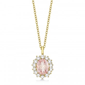 Oval Morganite and Diamond Pendant Necklace 14k Yellow Gold (3.60ctw)