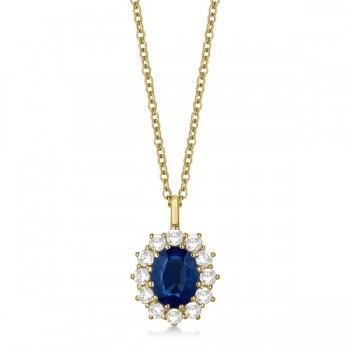 Oval Blue Sapphire & Diamond Pendant Necklace 14k Yellow Gold (3.60ctw)