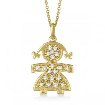 Pave-Set Diamond Girl Shape Pendant Necklace 14K Yellow Gold (0.15ct)