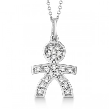 Pave-Set Diamond Boy Shape Pendant Necklace 14K White Gold (0.15ct)