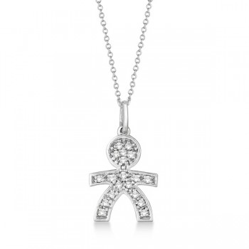 Pave-Set Diamond Boy Shape Pendant Necklace 14K White Gold (0.15ct)