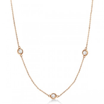 Diamond Station Three Stone Bezel-Set Necklace 14k Rose Gold (1.00ct)