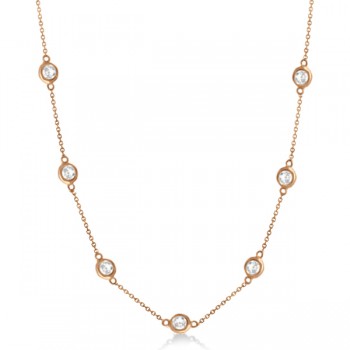 Lab Grown Diamond Station Seven Stone Bezel-Set Necklace 14k Rose Gold (3.00ct)