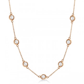 Lab Grown Diamond Station Seven Stone Bezel-Set Necklace 14k Rose Gold (5.00ct)