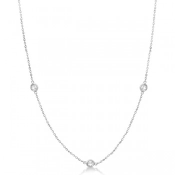 Diamond Station Three Stone Bezel-Set Necklace 14k White Gold (0.50ct)