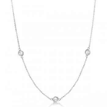 Diamond Station Three Stone Bezel-Set Necklace 14k White Gold (0.75ct)