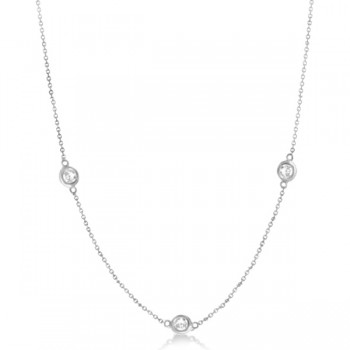 Diamond Station Three Stone Bezel-Set Necklace 14k White Gold (1.00ct)