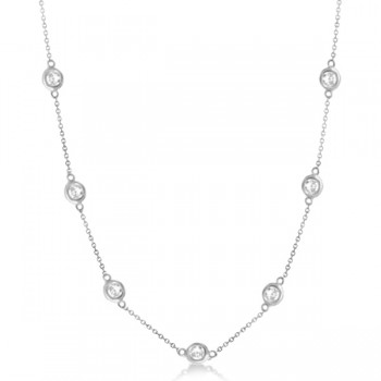 Lab Grown Diamond Station Seven Stone Bezel-Set Necklace 14k White Gold (3.00ct)