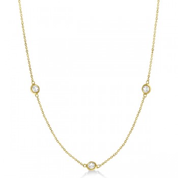 Diamond Station Three Stone Bezel-Set Necklace 14k Yellow Gold (0.75ct)