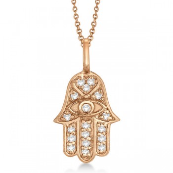 Diamond Hamsa Pendant Necklace 18k Rose Gold (0.16ct)