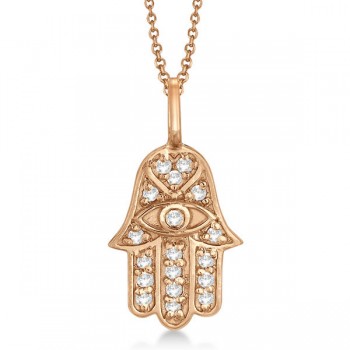 Diamond Hamsa Pendant Necklace 14k Rose Gold (0.16ct)