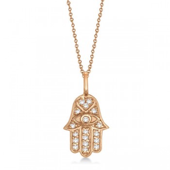 Diamond Hamsa Pendant Necklace 14k Rose Gold (0.16ct)
