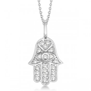 Diamond Hamsa Pendant Necklace 18k White Gold (0.16ct)