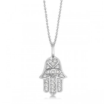 Diamond Hamsa Pendant Necklace 18k White Gold (0.16ct)