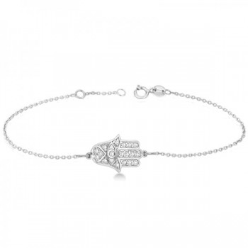 Diamond Hamsa Chain Bracelet 14k White Gold (0.16ct)