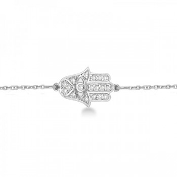 Diamond Hamsa Chain Bracelet 14k White Gold (0.16ct)