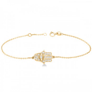 Diamond Hamsa Chain Bracelet 14k Yellow Gold (0.16ct)