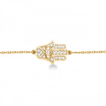 Diamond Hamsa Chain Bracelet 14k Yellow Gold (0.16ct)