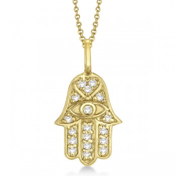 Diamond Hamsa Pendant Necklace 18k Yellow Gold (0.16ct)