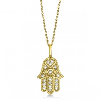 Diamond Hamsa Pendant Necklace 18k Yellow Gold (0.16ct)