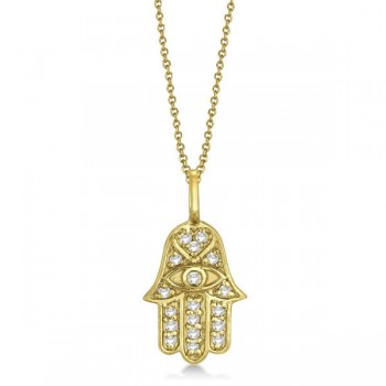 Diamond Hamsa Pendant Necklace 14k Yellow Gold (0.16ct)