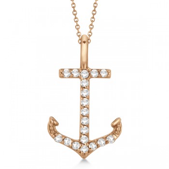 Anchor Diamond Pendant Necklace 14K Rose Gold (0.10ct)