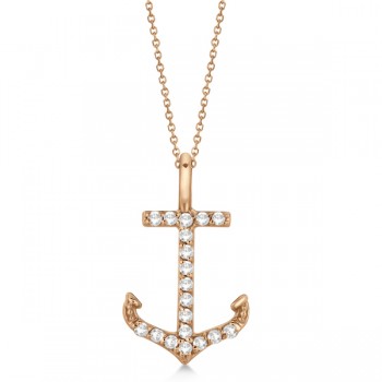 Anchor Diamond Pendant Necklace 14K Rose Gold (0.10ct)