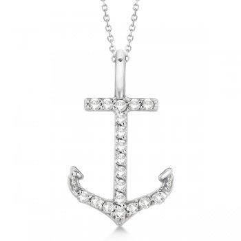 Anchor Diamond Pendant Necklace 14K White Gold (0.10ct)