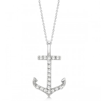 Anchor Diamond Pendant Necklace 14K White Gold (0.10ct)