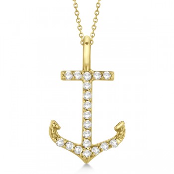 Anchor Diamond Pendant Necklace 14K Yellow Gold (0.10ct)