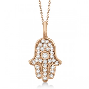 Diamond Hamsa Hand Pendant Necklace 14K Rose Gold (0.17ct)