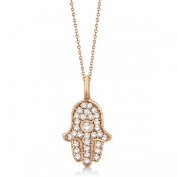 Diamond Hamsa Hand Pendant Necklace 14K Rose Gold (0.17ct)