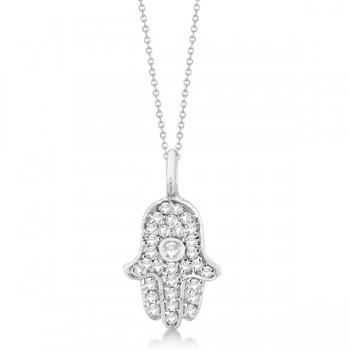 Diamond Hamsa Hand Pendant Necklace 14K White Gold (0.17ct)