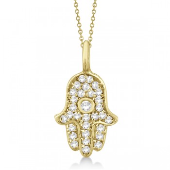 Diamond Hamsa Hand Pendant Necklace 14K Yellow Gold (0.17ct)